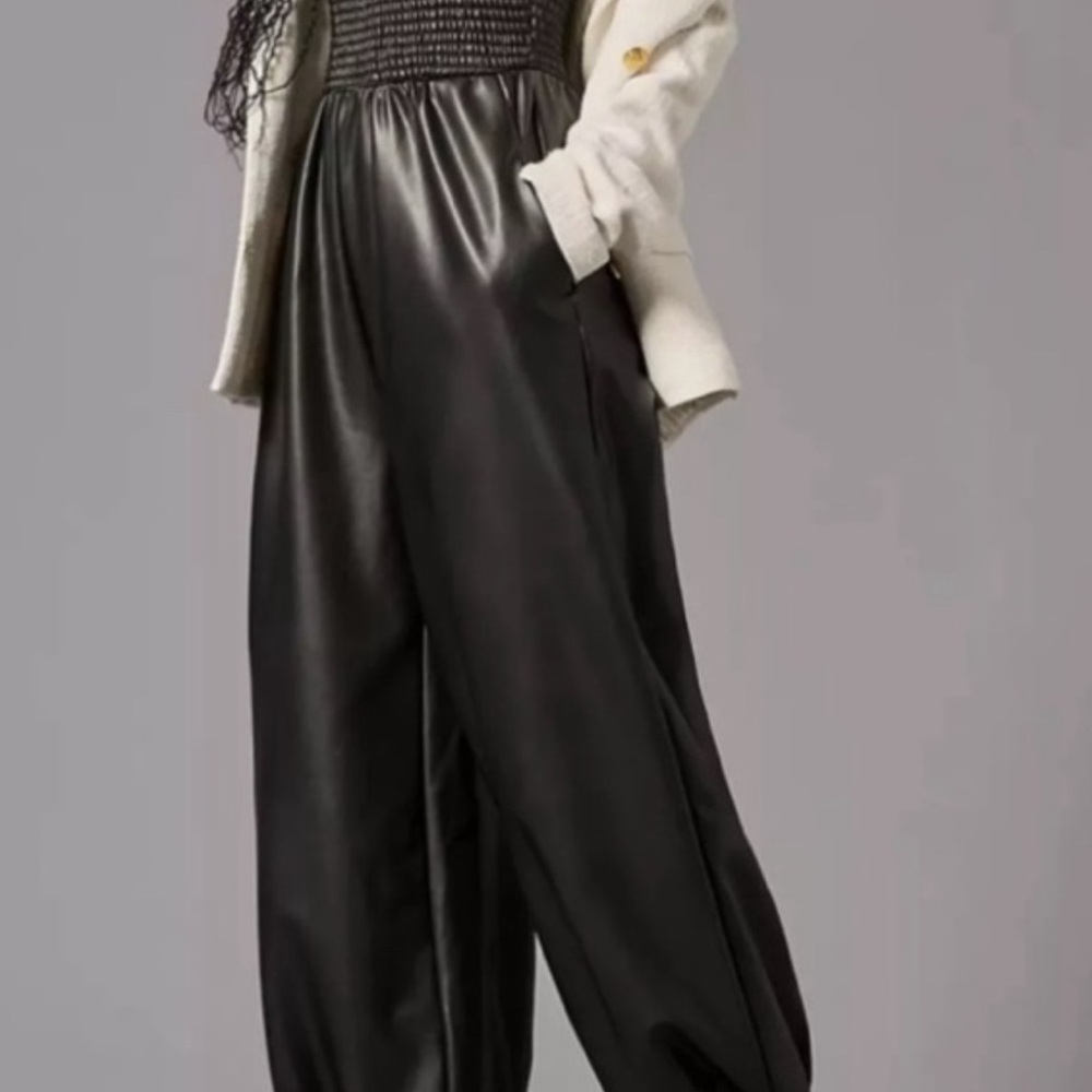 Elegant Black Women's faux leather Balloon Jumpsuit